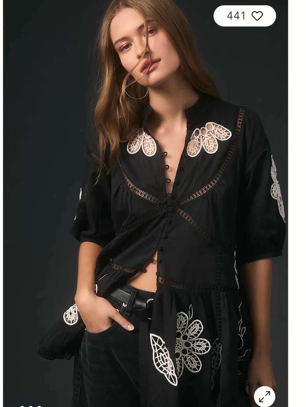 Anthropologie Forever That Girl Short-Sleeve High-Neck Peasant  Blouse Preppy S